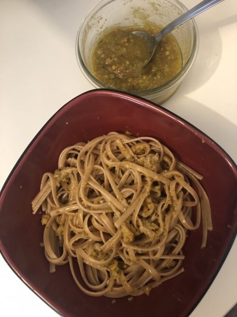 image de la recette Spaghettis au pesto de pistache