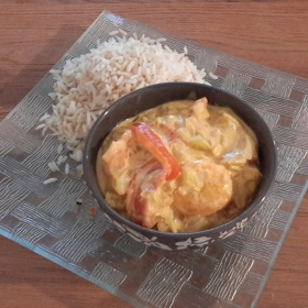 image de la recette Crevettes au curry et lait de coco